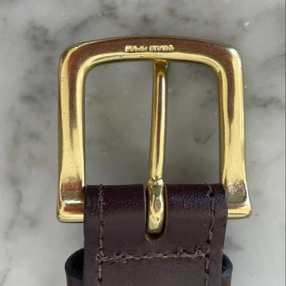 VINEYARD VINES Men's Ski Print Blue Brown Leather Canvas Belt Gold Buckle 30